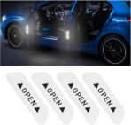 4PCS Reflective Open Warning Stickers for Car Door, Night Visibility Auto Safety Prompt Decals, 3.6 Inch Anti-Collision Protective Strip Tape, Car Accessories Universal for Truck, SUV, Van (Silver)
