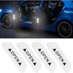 4PCS Reflective Open Warning Stickers for Car Door, Night Visibility Auto Safety Prompt Decals, 3.6 Inch Anti-Collision Protective Strip Tape, Car Accessories Universal for Truck, SUV, Van (Silver)