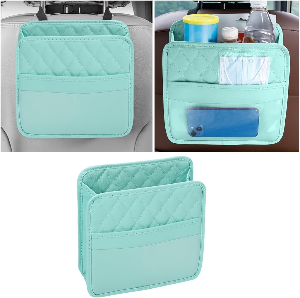 610nE0vYsL._AC_SL1200_.jpg Mandark Car Seat Back Organizer, PU Leather Vehicle Backseat Hanging Storage Pocket, Multipurpose Auto Travel Essentials Accessories for Kids & Adults, Universal for Most Cars (Green) - Image 1