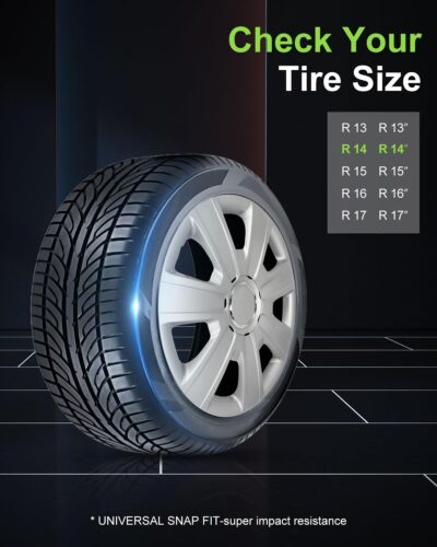 SCITOO Long-Lasting 14" Silver Hubcaps, fits Multiple Models, Stylish & Rust-Resistant, 14 inch Hub Caps Set of 4 Wheel Covers with Universal Snap-On Retention Rings - Image 4