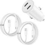 for iPhone 17 16 15 Car Charger Fast Charging, 40W Dual Port USB C Car Charger with 2Pack USB C Cable 6ft,Type C Car Adapter for iPhone 17 Air/ 17 16 15 Pro/Pro Max,iPad Pro,iPad Air 5/4/Mini-White