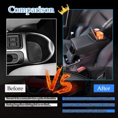 Car Center Console Pad with Front Storage Pocket for Phone,PU Leather Armrest Cushion with Cup Holder,Elbow Rest Pillow,Universal Car Armrest Seat Box Cover Protector for Most Vehicles - Image 6
