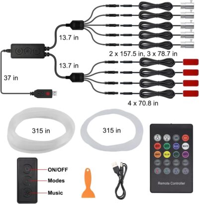 Interior Car Lights, 9 in 1 Car LED Strip with Wireless APP/RF Remote/Button Control, 16 Million Colors Ambient Lighting Kit with 5 Fiber Optic LED Strips & 4 Under Dash Lights - Image 7