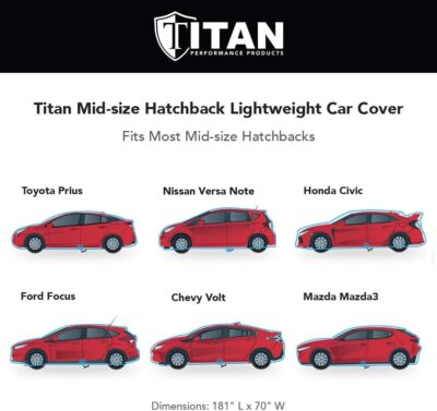 Titan Lightweight Poly 210T Car Cover for Hatchbacks 165-181". Waterproof, UV Protection, Scratch Resistant, Driver-Side Zippered Opening. Fits Prius, Focus, Civic and More. - Image 3