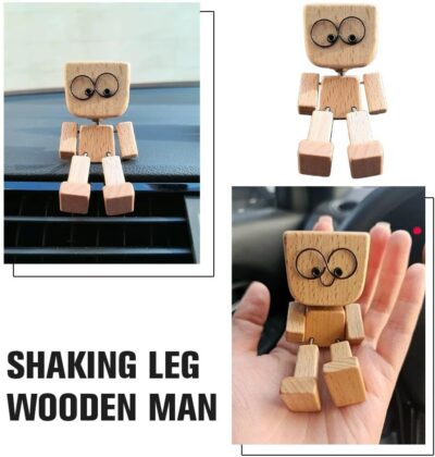Shaking Wooden Man, Shaking Wooden Man Figurine for Car Dashboard, Handmade Shak Feet Woodens Doll, Funny Cars Ornaments Wood Desktop Decor, Car Dashboard Accessories with 12PCS Magnetic Expressions - Image 3