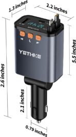 Bluetooth Car Adapter with Retractable Charger, FM Transmitter Bluetooth 5.4 for Cars, 4 in 1 Fast Car Phone Charger 69W, Handsfree Call, 2*Retractable Cable for iPhone 17/16/15/14, Galaxy-Black - Image 9