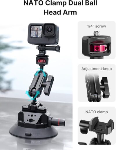 Ulanzi SC-02 Heavy-Duty Suction Cup Mount for Camera/Accessory (4.5"), Pump-actived Vacuum Camera Suction Cup Mount for Action Cameras w Quick Release NATO Magic Arm Car Boat Windshield Window Mount - Image 4