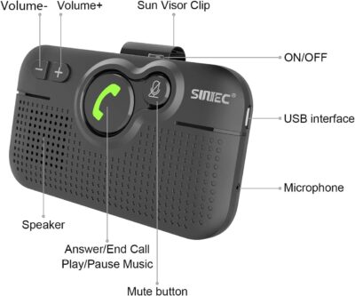 Bluetooth Car Speaker for Cell Phone, Handsfree Bluetooth Car Kit Motion AUTO ON Off Support Siri Voice Assistant Handsfree Speakerphone with Visor Clip - BC980P - Image 7