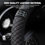 Bling Soft Leather Steering Wheel Cover, 15 Inch Colorful Rhinestones Auto Elastic Steering Wheel Protector, Sparkly Crystal Diamond for Women Girls, Car Accessories for Most Cars (Black) - Image 3