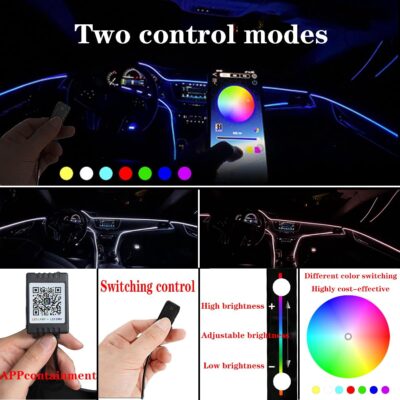 LED Interior Car Strip Light, Multicolor RGB 9 in 1 Optic Ambient Lighting Kits，Dual Control with Switch and A P P, Neon Lights On Car Dashboard with Music Sync Mode (9 in 1) - Image 6