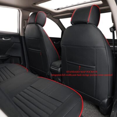 EKR Civic Seat Covers Custom Fit for Honda Civic Hatchback 2018 2019 2020 2021 EX,EX-L,Sport,Sport Touring,Waterproof Leather Car Seat Cover Full Set,Faux Leather(Black with Red Trim) - Image 3