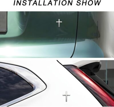 2PCS Metal Jesus Christ Cross Badge Stickers, 2.5"×1.8" Alloy 3D Individual Car Cross Sticker, Self Adhesive Scratch Covering Metal Cross Auto Emblem Decal for Car Body Fender Tail (Silver) - Image 6