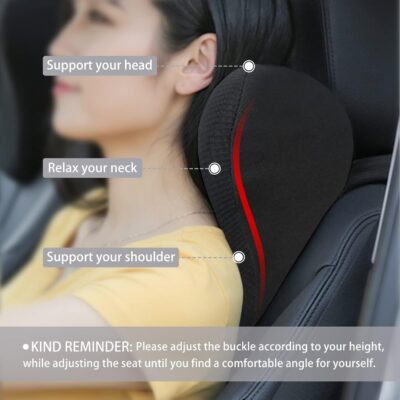 Super Soft Car Headrest Pillow, 100% Memory Foam Car Neck Pillow with Adjustable Strap & Breathable Removable Cover, Ergonomic Design - Travel Pillow Car Pillow for Neck/Back Pain Relief(Black, 1PC) - Image 4