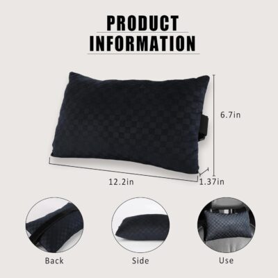 2-Pack Car Headrest Neck Pillows, 100% Cotton Fill with Adjustable Strap, Breathable Support for Driving & Travel (Black-Checkerboard) - Image 5