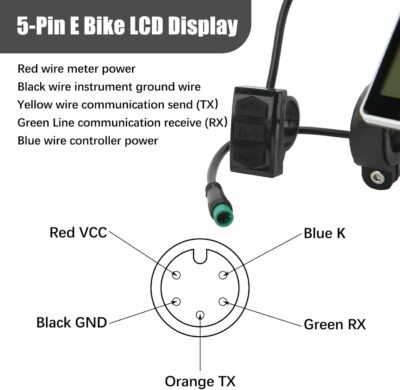 Electric Bike LCD Display, 5 Pin E Scooter M5 Panel Meter Screen with Waterproof Connector, E Bike Display Meter Control Panel Screen Suitable for 31.8 22.2mm Handlebar Electric Bike(No. 2 Protocol) - Image 4