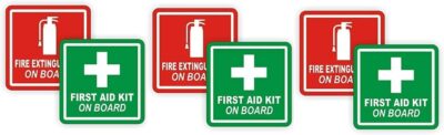Set of 3 Pairs (6 Stickers) 3" Fire Extinguisher/First Aid Kit on Board Vinyl Decals/Stickers/Labels Pair - Image 2