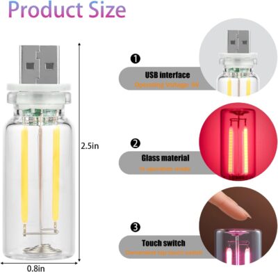 1 Pack Car LED Lights Interior, USB Light for Car Decor & Bedroom, Touch Dimmable Ambient Lighting, Mini Glass Bottle Night Light for Camping Gifts-Purple - Image 2