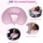 SAIREIDER Travel Neck Pillow 100% Pure Memory Foam Airplane Pillow for Head Support,Soft Adjustable Pillow for Plane, Car & Home Recliner (Pink) - Image 3