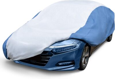 Season Guard HYVEK™ Car Cover for Sedan up to 228", Waterproof All-Weather Outdoor Cover with PE Outer & Cotton Lining, Breathable Blue Sides, Scratch-Resistant, UV Protection, White/Blue - Image 2