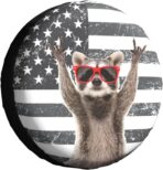 Funny Raccoon Spare Tire Cover Black White American Flag 14 Inch Wheel Protector for Truck SUV Trailer Camping Rv Tire Covers