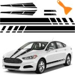 6PCS Racing Stripes for Cars - 2PCS Car Hood Decal + 2 Car Side Decals + 2 Car Mirror Stickers,Water-Resistant Stylish Car Decal Exterior CCar Accessories for Cars,Trucks (Black)