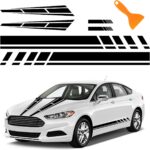 6PCS Racing Stripes for Cars - 2PCS Car Hood Decal + 2 Car Side Decals + 2 Car Mirror Stickers,Water-Resistant Stylish Car Decal Exterior CCar Accessories for Cars,Trucks (Black)