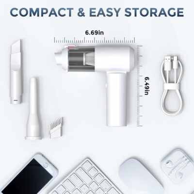 Car Vacuum Cordless: 12000Pa 2 in 1 Handheld Vacuum & Blower - Hand Vacuum Portable Cordless with Led Light, Multi-Nozzles for Car, Home, Office, Pet, Hair White - Image 5