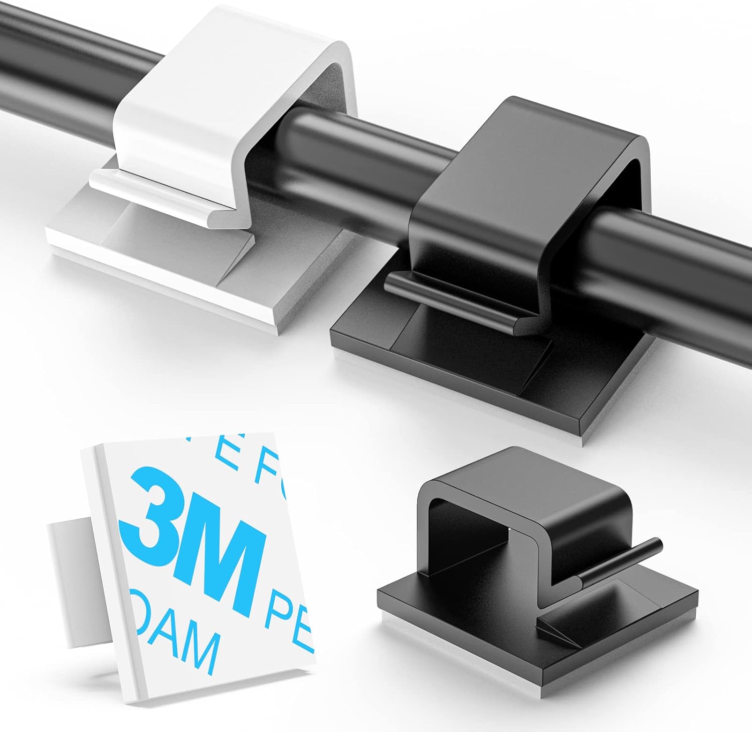 614-wm05kjL._AC_SL1500_.jpg 100 PCS Adhesive Cable Clips (Small, White&Black), Upgraded Wall Wire Holder Cord Organizer for Cable Management Under Desk, Light Clips Hooks for LED, Car Dash Cam, USB Cable - Image 1