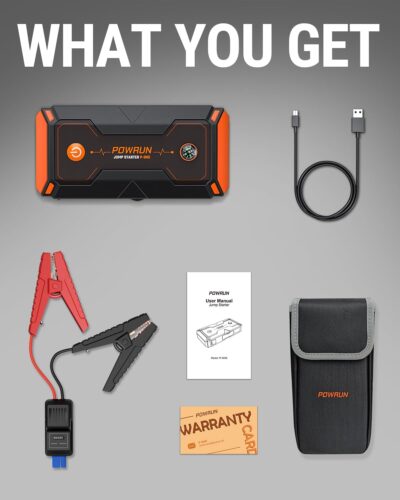 Powrun P-ONE Jump Starter, 2000A Portable Jump Box - Car Jump Starter Battery Pack for up to 8.0L Gas and 6.5L Diesel Engines, 12V Battery Jump Starter with Carry Case (Orange) - Image 7