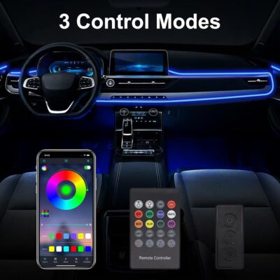 Interior Car Lights, 9 in 1 Car LED Strip with Wireless APP/RF Remote/Button Control, 16 Million Colors Ambient Lighting Kit with 5 Fiber Optic LED Strips & 4 Under Dash Lights - Image 3