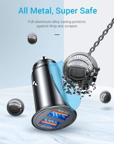 AINOPE USB Car Charger Adapter 45W, Cigarette Lighter USB Charger, Fast Car Charger for Android, [All Metal] QC 3.0 USB Adapter for iPhone 17 Pro Max 16e 16 15 14 13 12 11 Pro Samsung S26 S25 S24 S23 - Image 7