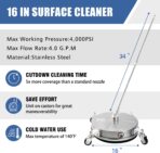 JANZ 16" Pressure Washer Surface Cleaner with 4 Wheels, Stainless Steel Housing, 1/4" Quick Plug, 2 Extension Wand Attachments, 2 Replacement Nozzles and 3 Spray Nozzles, 4000 PSI - Image 2