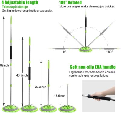 62'' Car Wash Brush with Long Handle Car Wash Mop Mitt Chenille Car Cleaning Kits Windshield Window Squeegee Car Duster Microfiber Towel Gloves for Cars RV SUV Truck 11PCS - Image 4