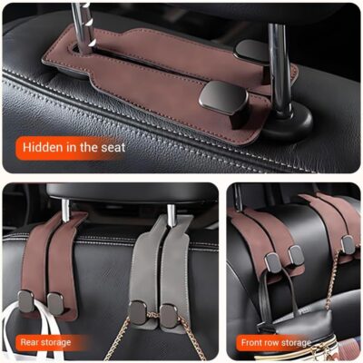 Headrest Hooks for Car, Twinhook Leather Car Headrest Hangers, Car Seat Hooks for Handbag Purse Coat Bags (Black*2) - Image 5