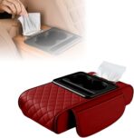 Multifunctional Car Armrest Cushion with Integrated Booster, 2026 Upgraded Universal Style Memory Cotton Car Armrest Box Pad, Car Center Console Armrest Pillow, with 2 Cup Holder (Red)