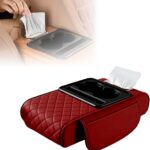 Multifunctional Car Armrest Cushion with Integrated Booster, 2026 Upgraded Universal Style Memory Cotton Car Armrest Box Pad, Car Center Console Armrest Pillow, with 2 Cup Holder (Red)