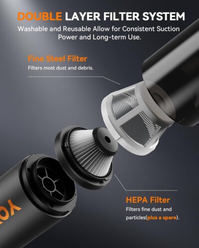 Car Vacuum, Handheld Vacuum Cordless with 21000Pa Powerful Suction & 3 Modes, 4-in-1 Portable Hand Held Mini Vacuum Cleaner Rechargeable, Ultra Light for Car Home Office (Black) - Image 5