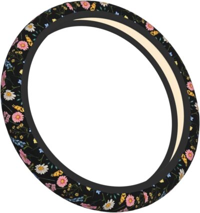 Wildflower Steering Wheel Cover for Women, Universal Auto Steering Wheel 14-15 Inch Car Interior Accessories with 2PCS Car Coasters, Suitable for Men and Women - Image 8