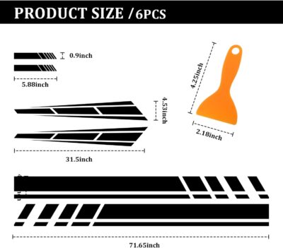 6PCS Racing Stripes for Cars - 2PCS Car Hood Decal + 2 Car Side Decals + 2 Car Mirror Stickers,Water-Resistant Stylish Car Decal Exterior CCar Accessories for Cars,Trucks (Black) - Image 2