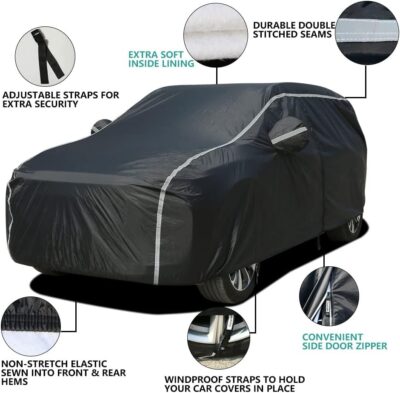 Car Cover Waterproof All Weather, Coverado Soft Cotton Lined Hail Protector Car Cover with Zipper Door, Outdoor Sun UV Rain Snow Protection Car Covers for Automobiles Universal Fit SUV (170"-190") - Image 3