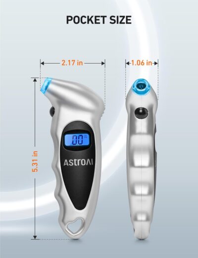 AstroAI Digital Tire Pressure Gauge 0-150PSI Calibrated to ANSI B40.7 +/-1PSI, Accurate in 0.1 Increments, 4 Units for Car Truck Bicycle with Backlight LCD, Silver - Image 7