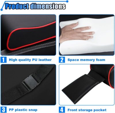 Car Armrest Cushion, Memory Foam Car Center Console Pillow Cushion with Phone Holder Storage Bag, Leather Arm Rest Pillow Cover, Universal Car Armrest Pad Accessories (Black/Red) - Image 3