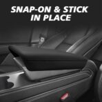 Muslogy Center Console Armrest Cover Fit for Tesla Model Y Juniper 2026+ / Model 3 Highland 2024+ Accessories, Comfort Armrest Pad Console Lid Cushion Vegan Leather Snap-On Black (Hard Cover) - Image 4