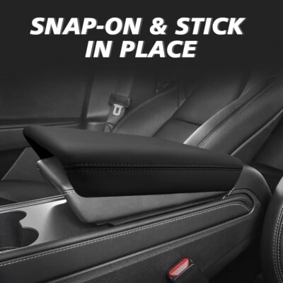 Muslogy Center Console Armrest Cover Fit for Tesla Model Y Juniper 2026+ / Model 3 Highland 2024+ Accessories, Comfort Armrest Pad Console Lid Cushion Vegan Leather Snap-On Black (Hard Cover) - Image 4