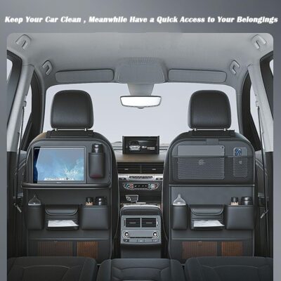 2 Pack Leather Car Backseat Organizer with Foldable Table Tray, Car Storage Organizer with Tablet Holder, Car Seat Back Protectors Kick MatsTravel Accessories - Image 8