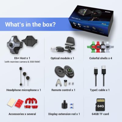 E6+ Motorcycle Helmet HUD, Head Up Display, Bluetooth,GPS, CarPlay, Android Auto, Mesh Intercom, Rearview Camera, Remote Control, Noise Reduction, RGB Lights, IP66 for All Helmets (E6+) - Image 8