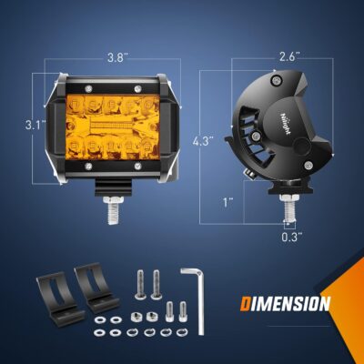 Nilight 2PC 4Inch Amber Led Pods Triple Row 60W Flood Spot Combo Driving Fog Lights with 16AWG Wiring Harness-2 Leads for Offroad Pickup Trucks Jeep ATV UTV SUV, 2 Years Warranty - Image 2