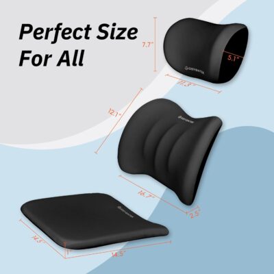 Car Seat Cushion with Neck Pillow & Lumbar Support Kit Back Sciatica Tailbone Pain Relief Car Pillows Ergonomic Memory Foam Back Support for Driving Seat Office Chair Wheelchair Black - Image 6