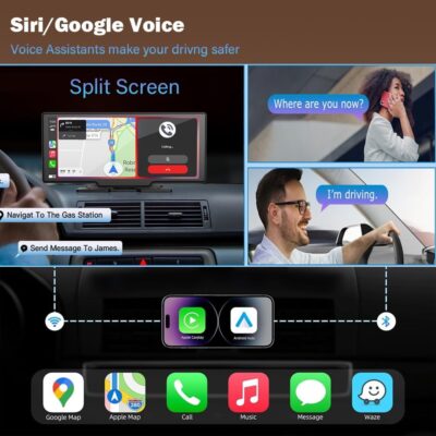 Wireless Carplay Screen for Car 10.26" 4K 360 Rotation Dash Cam Carplay&Android Auto Car Stereo 1080p Backup Camera GPS Navigation/Mirror Link/Voice Control/Siri/FM Satellite Radio Receiver - Image 4