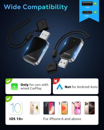 Wireless CarPlay Adapter for Apple iPhone - 2025 Wired Car Play to Wireless Dongle, USB-A/C Plug & Play, Stable Bluetooth CarPlay Adapter Only for iPhone iOS 10+ & Cars with Factory Wired Car Play - Image 7